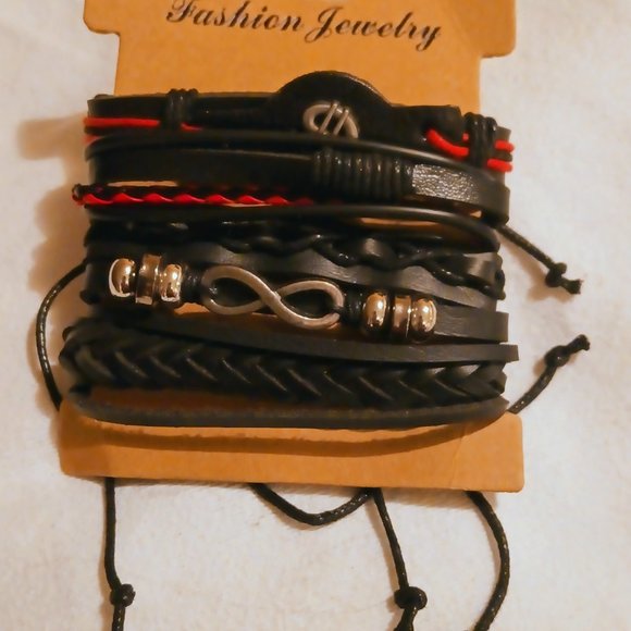 Multi Level leather bracelet features figure 8 and Money sign - Picture 4 of 6